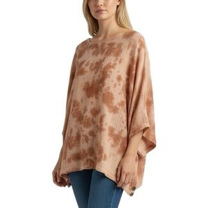 J. Jill Pure Jill Side Button Cotton Kimono Sleeve Top Tie-Dye Paprika Shade XL